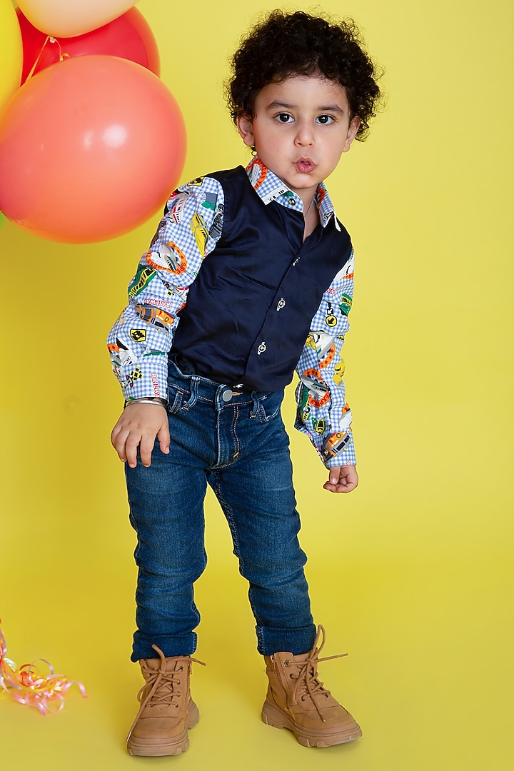 Navy Blue Cotton Shirt For Boys by Little Boys Closet at Pernia's Pop Up Shop