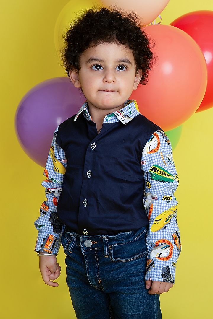 Navy Blue Cotton Shirt For Boys by Little Boys Closet at Pernia's Pop Up Shop