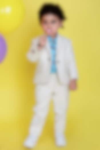 Light Beige Linen Cotton Blazer Set For Boys by Little Boys Closet at Pernia's Pop Up Shop