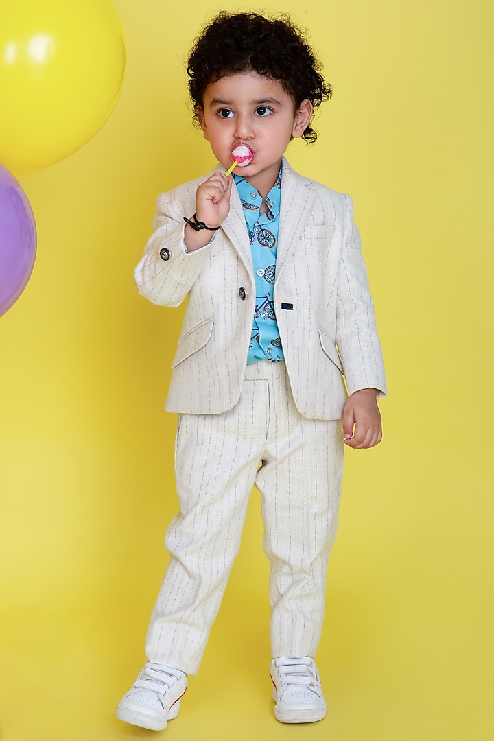 Light Beige Linen Cotton Blazer Set For Boys by Little Boys Closet at Pernia's Pop Up Shop