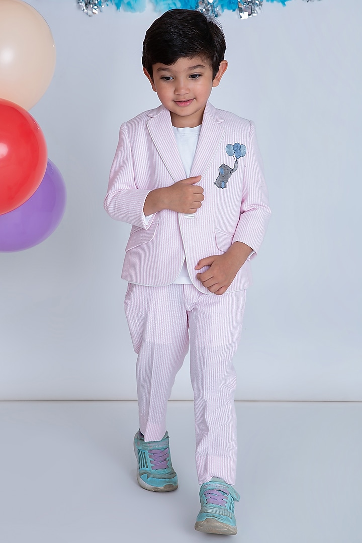 Light Pink Cotton Blazer For Boys by Little Boys Closet at Pernia's Pop Up Shop