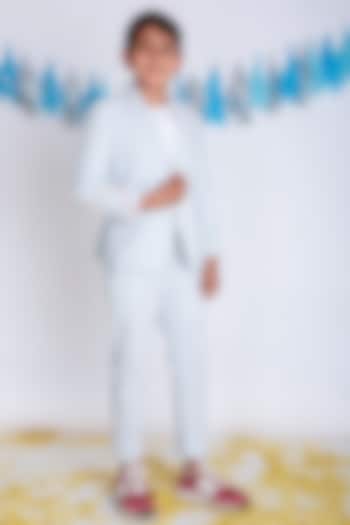 Blue & White Cotton Embroidered Blazer For Boys by Little Boys Closet at Pernia's Pop Up Shop