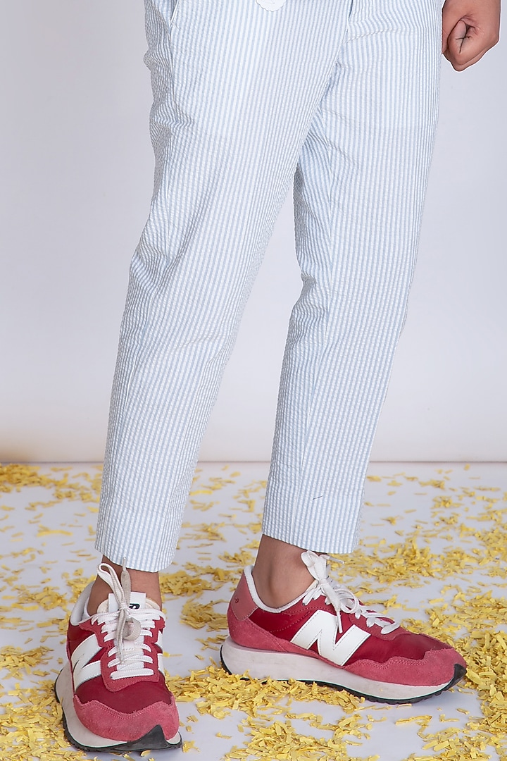 Blue & White Cotton Embroidered Blazer For Boys by Little Boys Closet at Pernia's Pop Up Shop