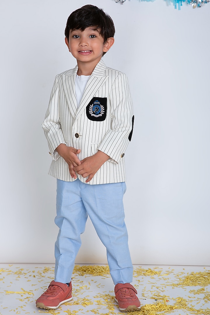 White & Black Suiting Blazer Set For Boys by Little Boys Closet at Pernia's Pop Up Shop
