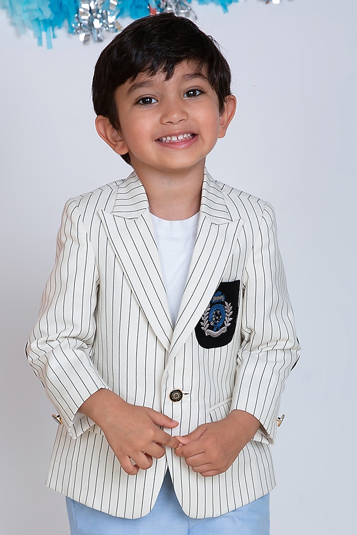 White & Black Suiting Blazer Set For Boys by Little Boys Closet at Pernia's Pop Up Shop