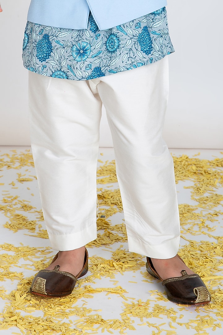 Sky Blue Kurta Set With Waistcoat For Boys by Little Boys Closet at Pernia's Pop Up Shop
