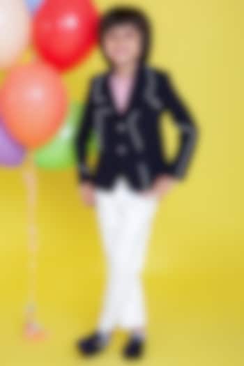 Navy Blue Polyester Suiting Blazer Set For Boys by Little Boys Closet at Pernia's Pop Up Shop