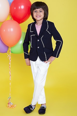 Navy Blue Polyester Suiting Blazer Set For Boys by Little Boys Closet