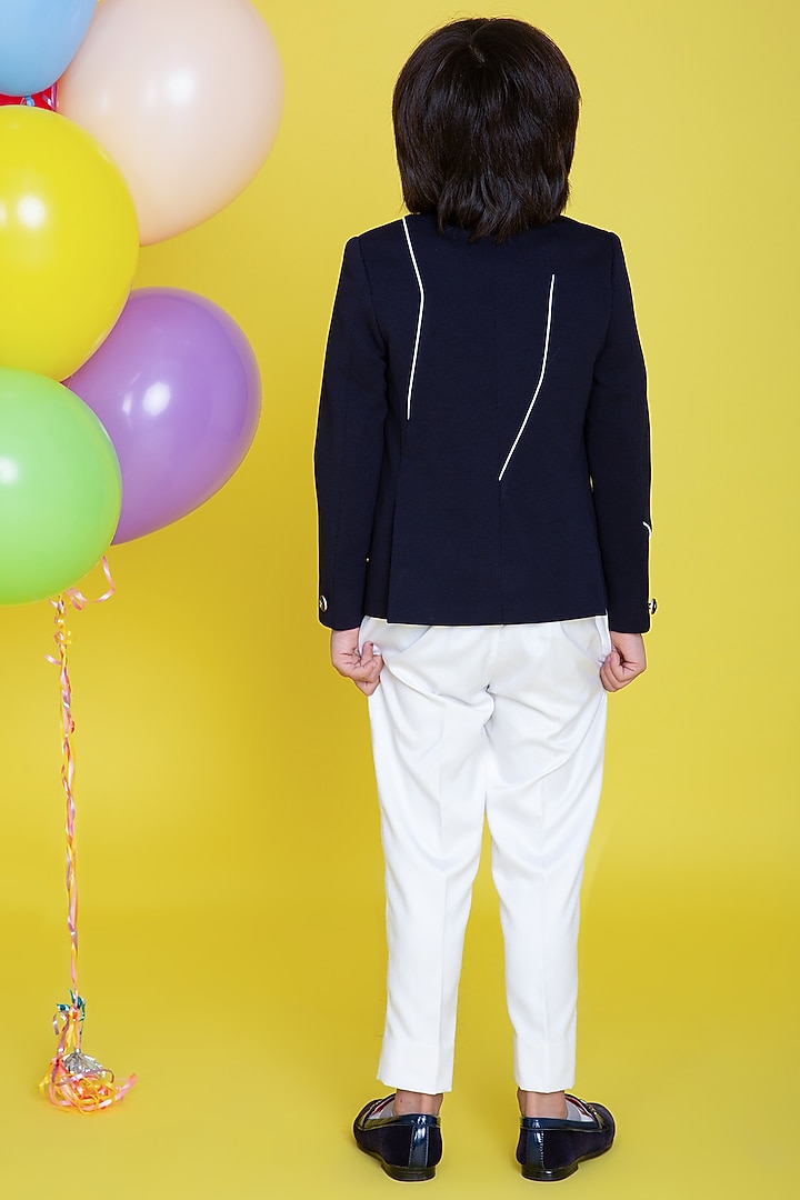 Navy Blue Polyester Suiting Blazer Set For Boys by Little Boys Closet at Pernia's Pop Up Shop