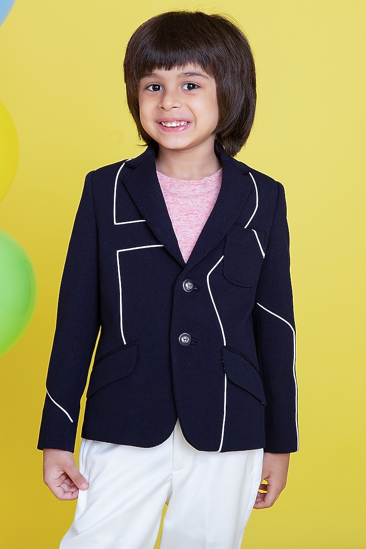 Navy Blue Polyester Suiting Blazer Set For Boys by Little Boys Closet at Pernia's Pop Up Shop