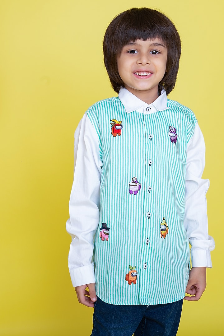 Green Cotton Shirt For Boys by Little Boys Closet at Pernia's Pop Up Shop