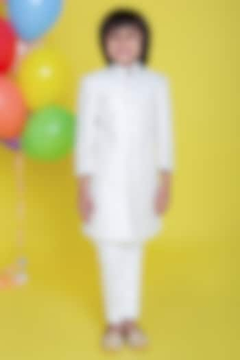 Off-White Silk Embroidered Sherwani Set For Boys by Little Boys Closet at Pernia's Pop Up Shop