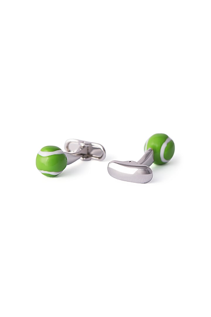Green Enameled Tennis Ball Cufflinks by Closet Code