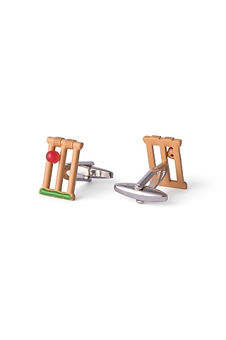 Light Brown Cricket Stump Cufflinks by Closet Code