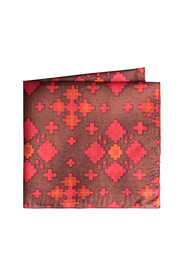 Brown & Coral Geometric Printed Pocket Square by Closet Code