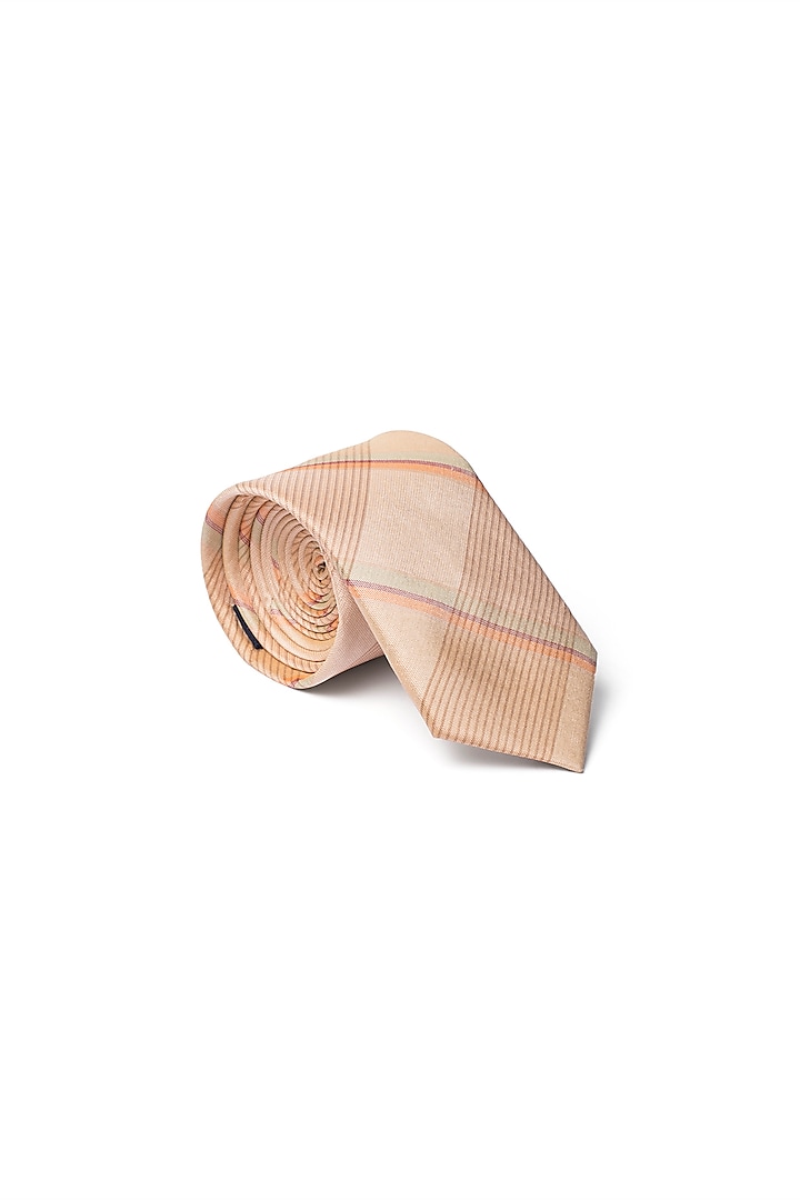 Orange Checkered Printed Tie by Closet Code