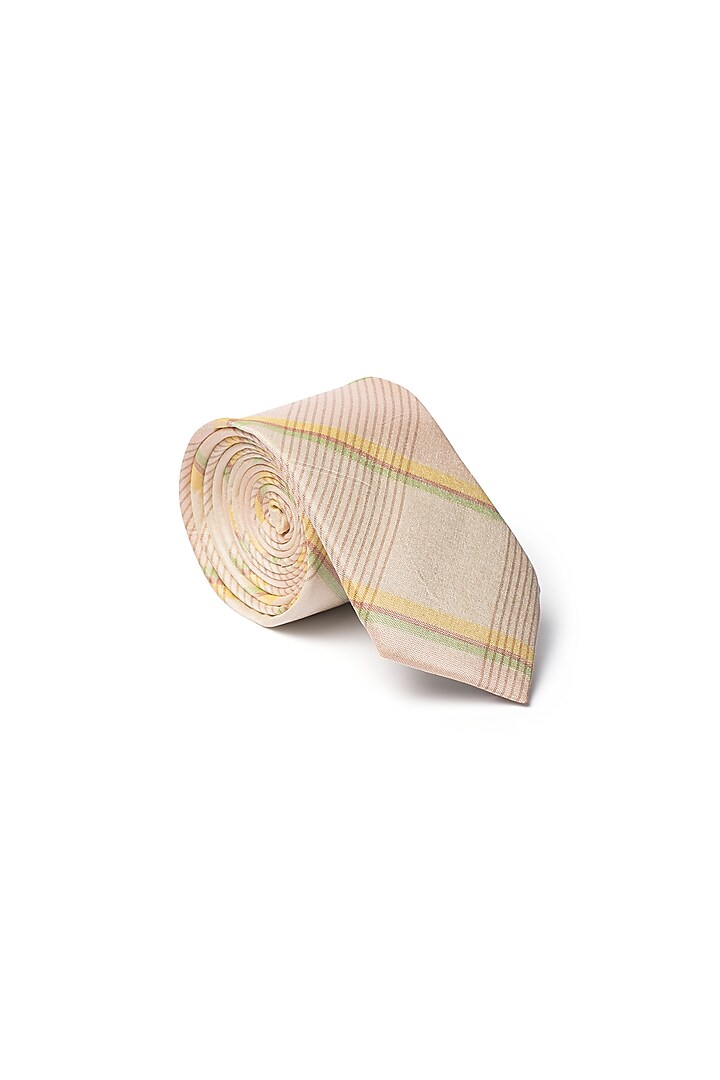 Yellow Checkered Printed Tie by Closet Code