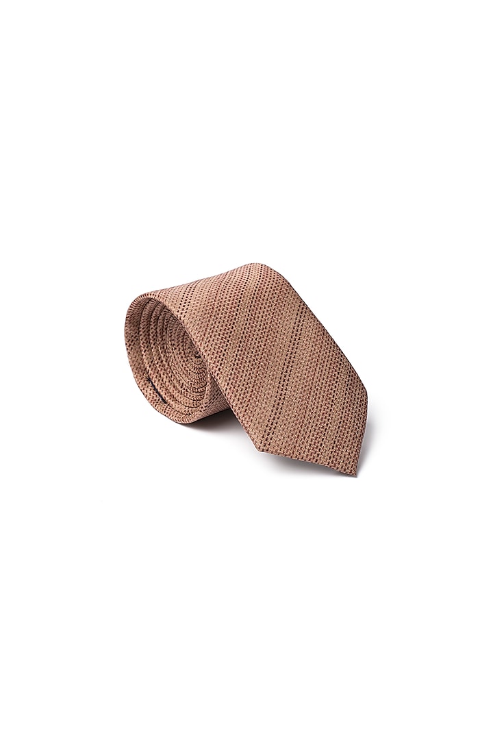 Brown Silk Printed Tie by Closet Code