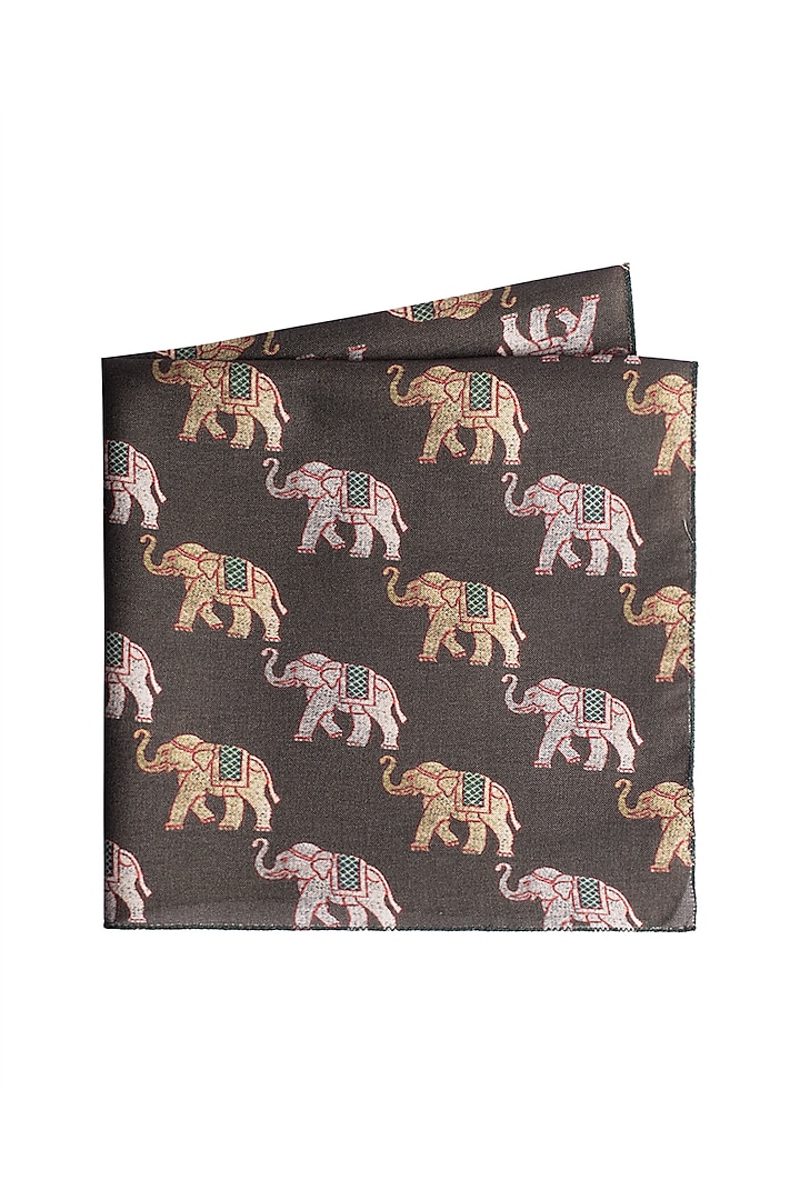 Olive Green Elephant Printed Pocket Square by Closet Code at Pernia's Pop Up Shop