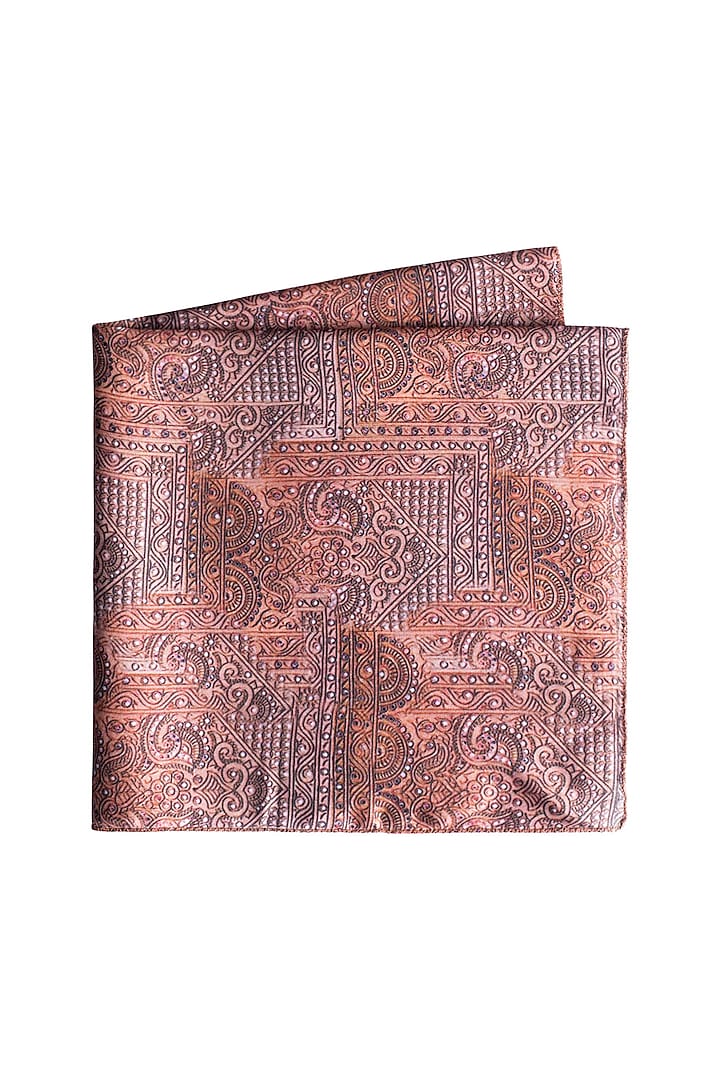 Brown Printed Pocket Square by Closet Code