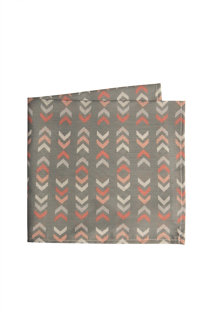 Grey Cotton Printed Pocket Square by Closet Code