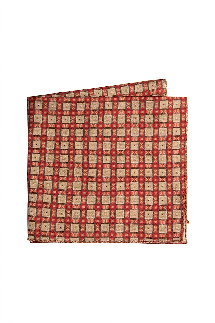 Red Printed Pocket Square by Closet Code