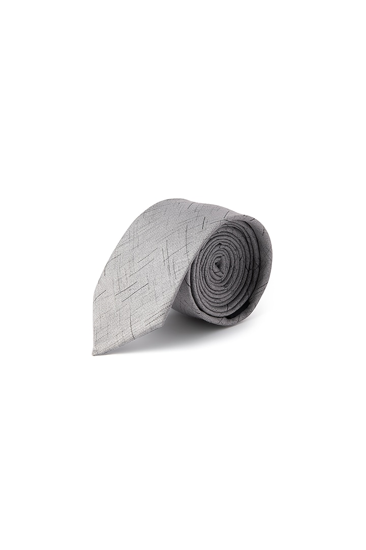 Grey Printed Cotton Tie by Closet Code
