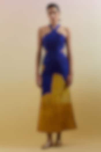 Azure & Amber Dupion Silk Printed Halter Maxi Vacation Dress by CLOS at Pernia's Pop Up Shop