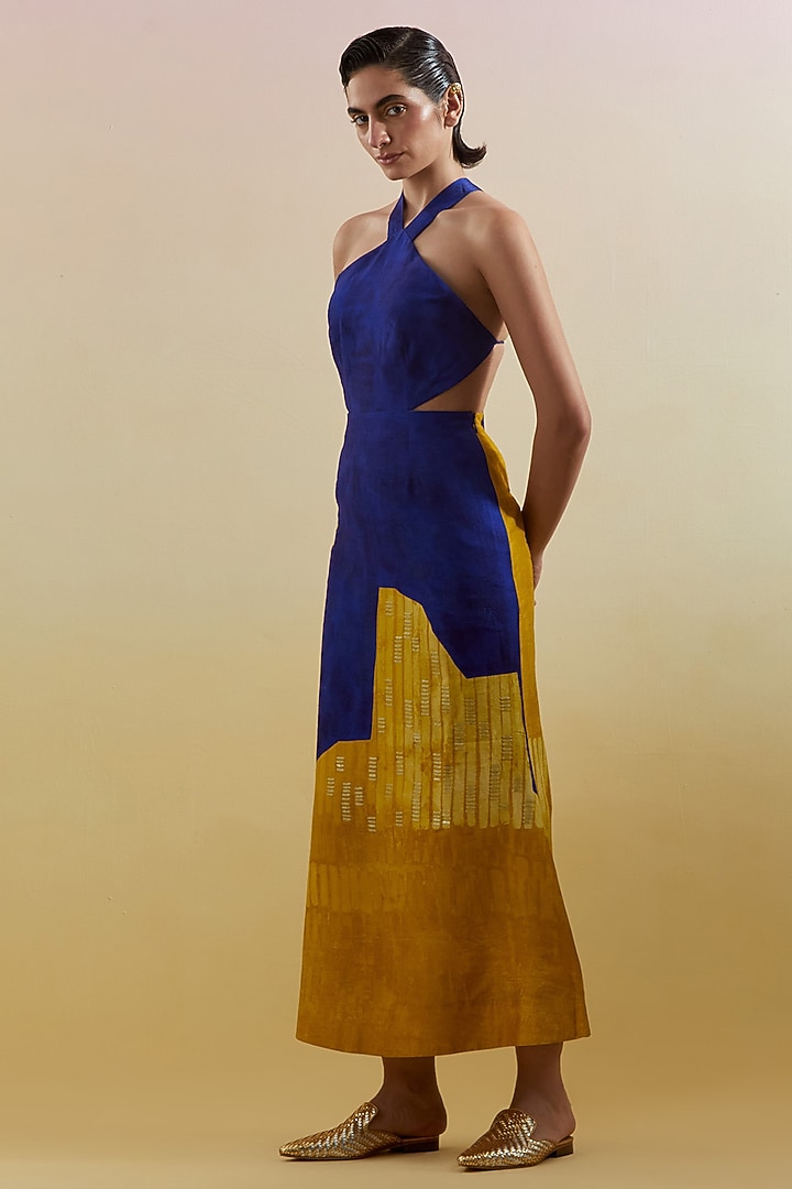 Azure & Amber Dupion Silk Printed Halter Maxi Vacation Dress by CLOS at Pernia's Pop Up Shop