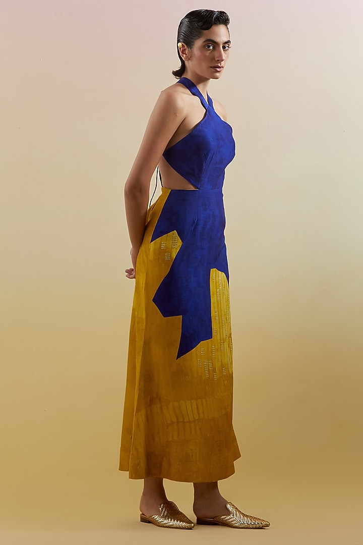 Azure & Amber Dupion Silk Printed Halter Maxi Vacation Dress by CLOS at Pernia's Pop Up Shop
