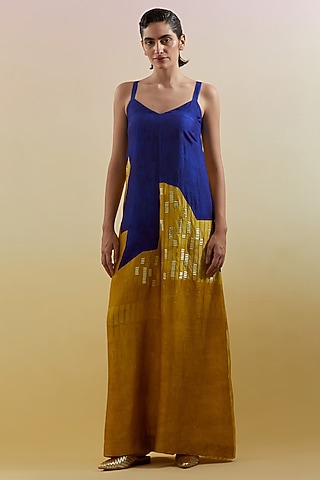 Azure & Amber Dupion Silk Printed Jumpsuit by CLOS