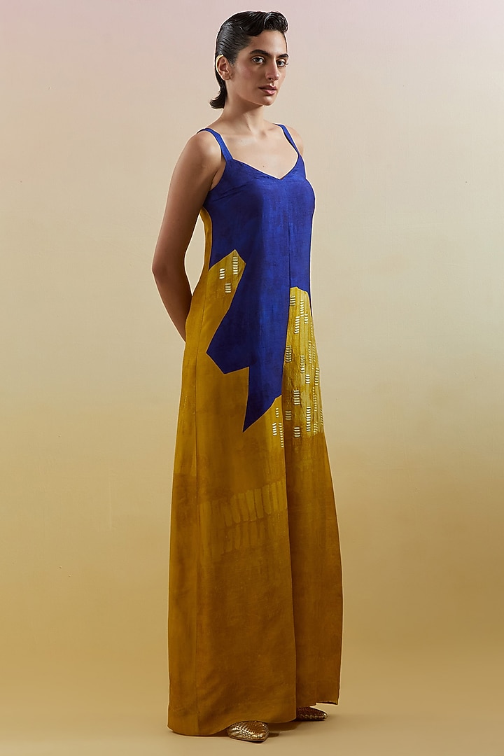 Azure & Amber Dupion Silk Printed Jumpsuit by CLOS at Pernia's Pop Up Shop