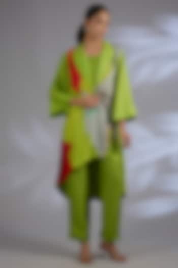 Green Dupion Silk Asymmetrical Jacket Set by CLOS at Pernia's Pop Up Shop