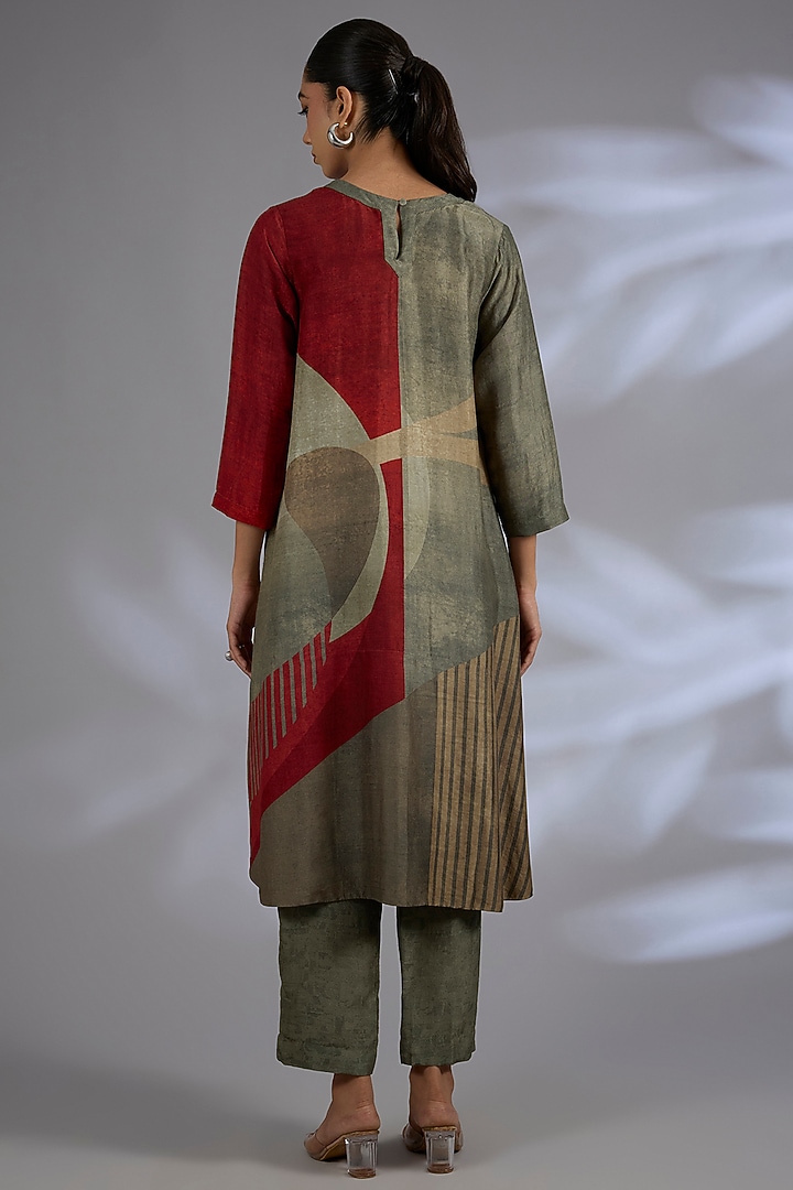 Multi-Colored Dupion Silk Asymmetrical Kurta Set by CLOS at Pernia's Pop Up Shop