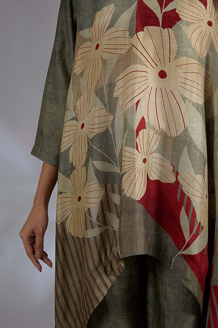 Multi-Colored Dupion Silk Asymmetrical Kurta Set by CLOS at Pernia's Pop Up Shop
