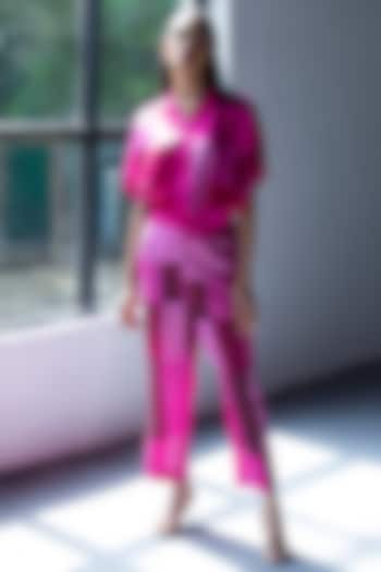 Magenta Pink Dupion Silk Pant Set by CLOS
