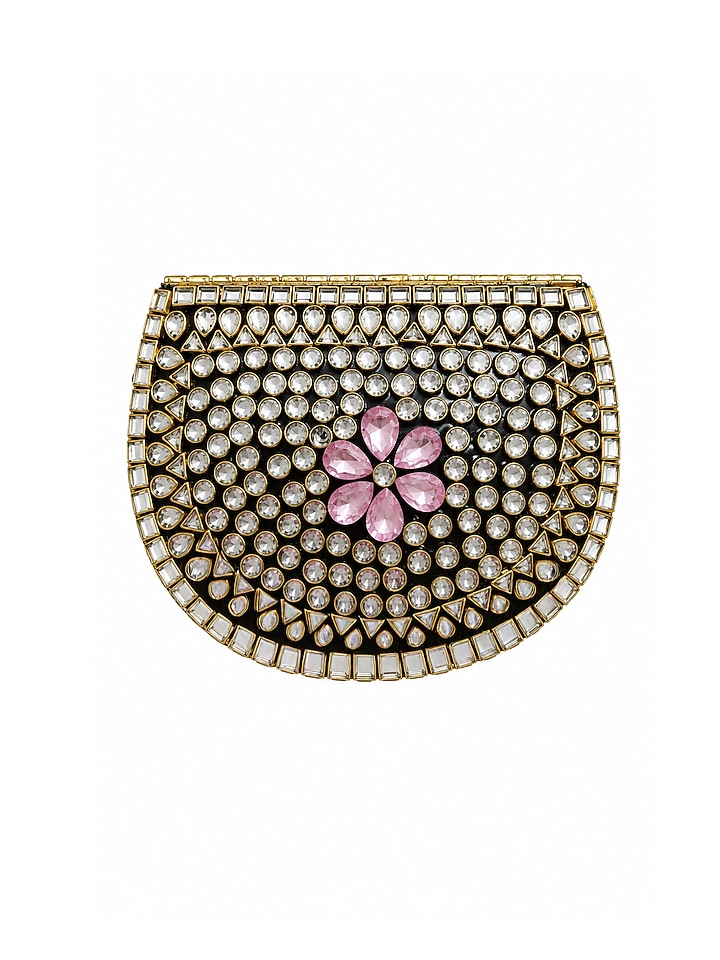 Pink Metal Rhinestone Embellished Clutch by A Clutch Story at Pernia's Pop Up Shop