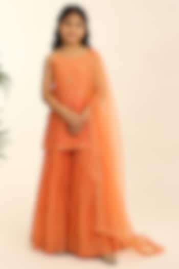 Orange Mul Chanderi Gharara Set For Girls by Charu Makkar Kids at Pernia's Pop Up Shop