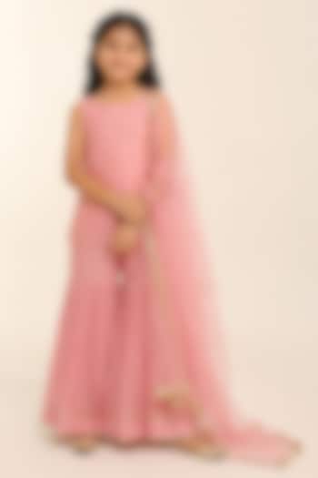 Baby Pink Tissue Chanderi Gharara Set For Girls by Charu Makkar Kids at Pernia's Pop Up Shop