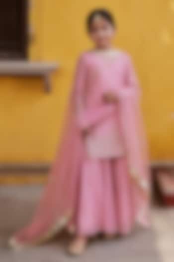 Rose Pink Tissue Chanderi Sharara Set For Girls by Charu Makkar Kids at Pernia's Pop Up Shop