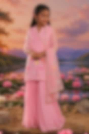 Rose Pink Mul Chanderi Sharara Set For Girls by Charu Makkar Kids at Pernia's Pop Up Shop