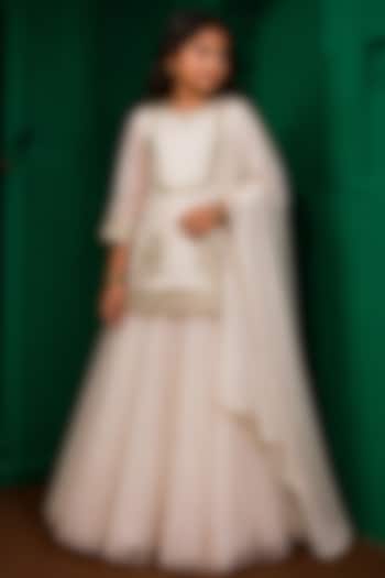 Ivory Organza Sharara Set For Girls by Charu Makkar Kids at Pernia's Pop Up Shop