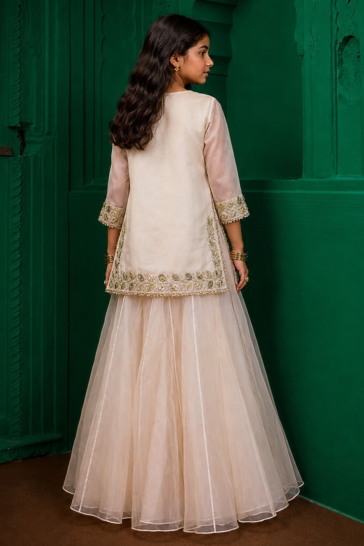 Ivory Organza Sharara Set For Girls by Charu Makkar Kids at Pernia's Pop Up Shop