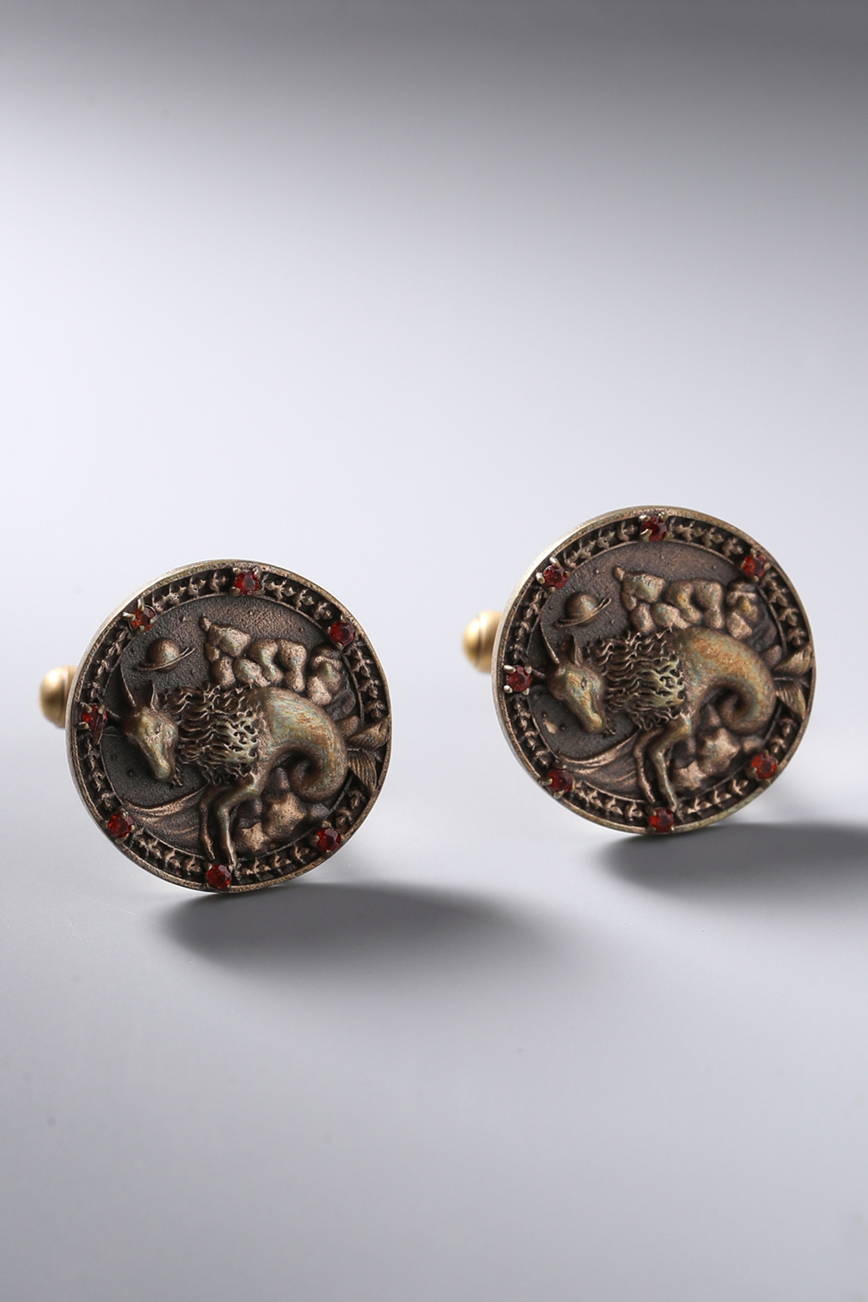 Antique Gold Brass Capricorn Cufflinks by Cosa Nostraa