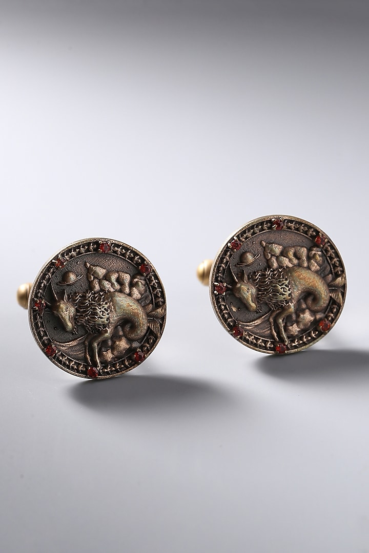 Antique Gold Brass Capricorn Cufflinks by Cosa Nostraa