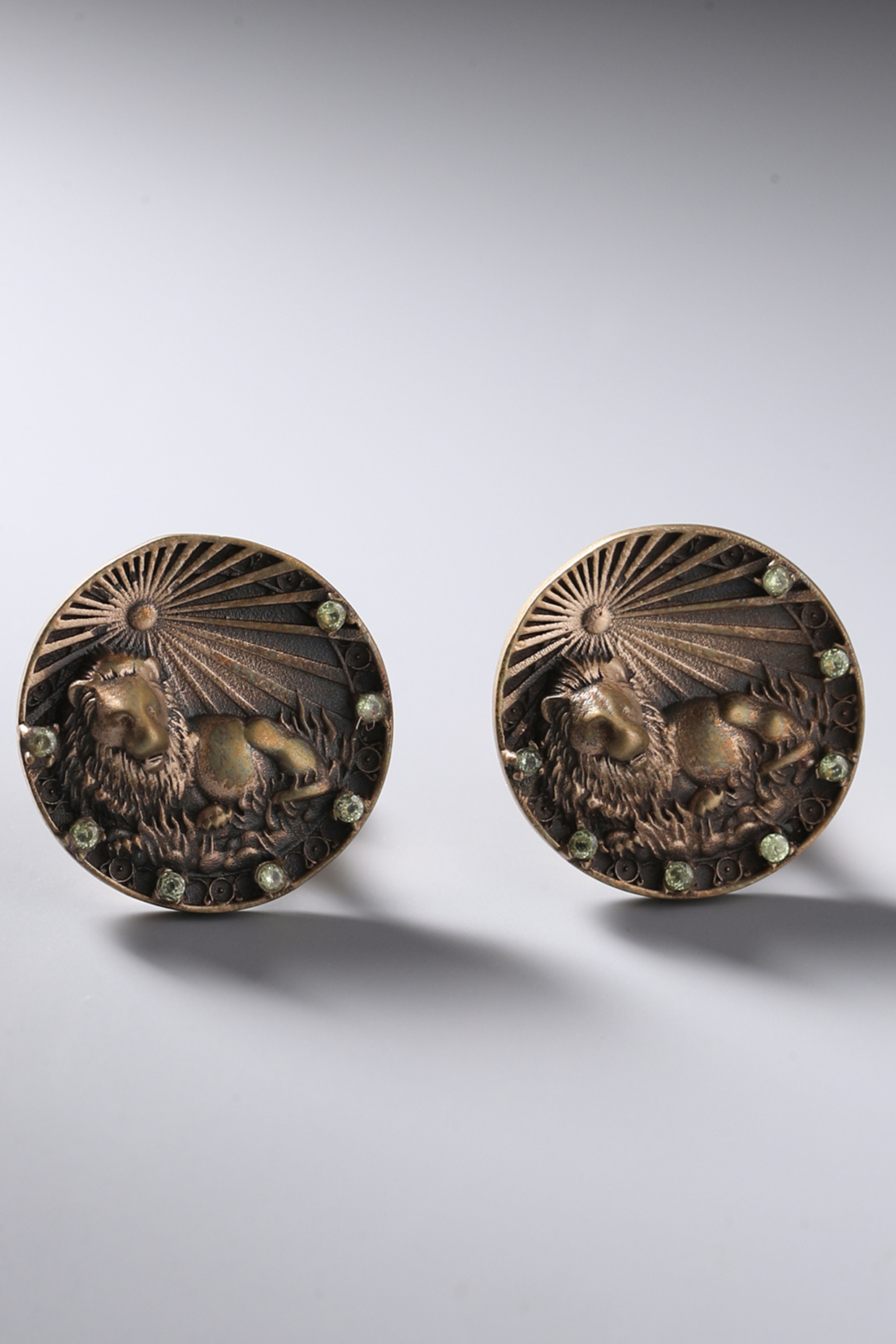 Antique Gold Brass Leo Cufflinks (Set Of 2) by Cosa Nostraa