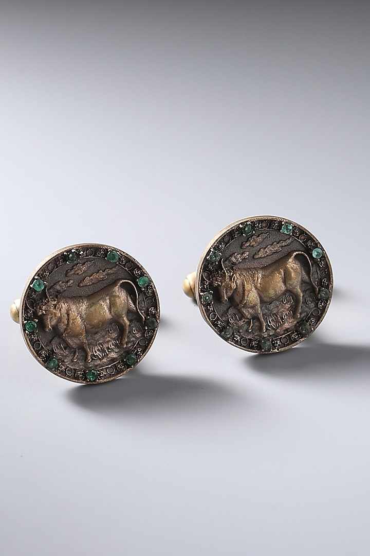 Antique Gold Brass Taurus Zodiac Cufflinks (Set Of 2) by Cosa Nostraa at Pernia's Pop Up Shop