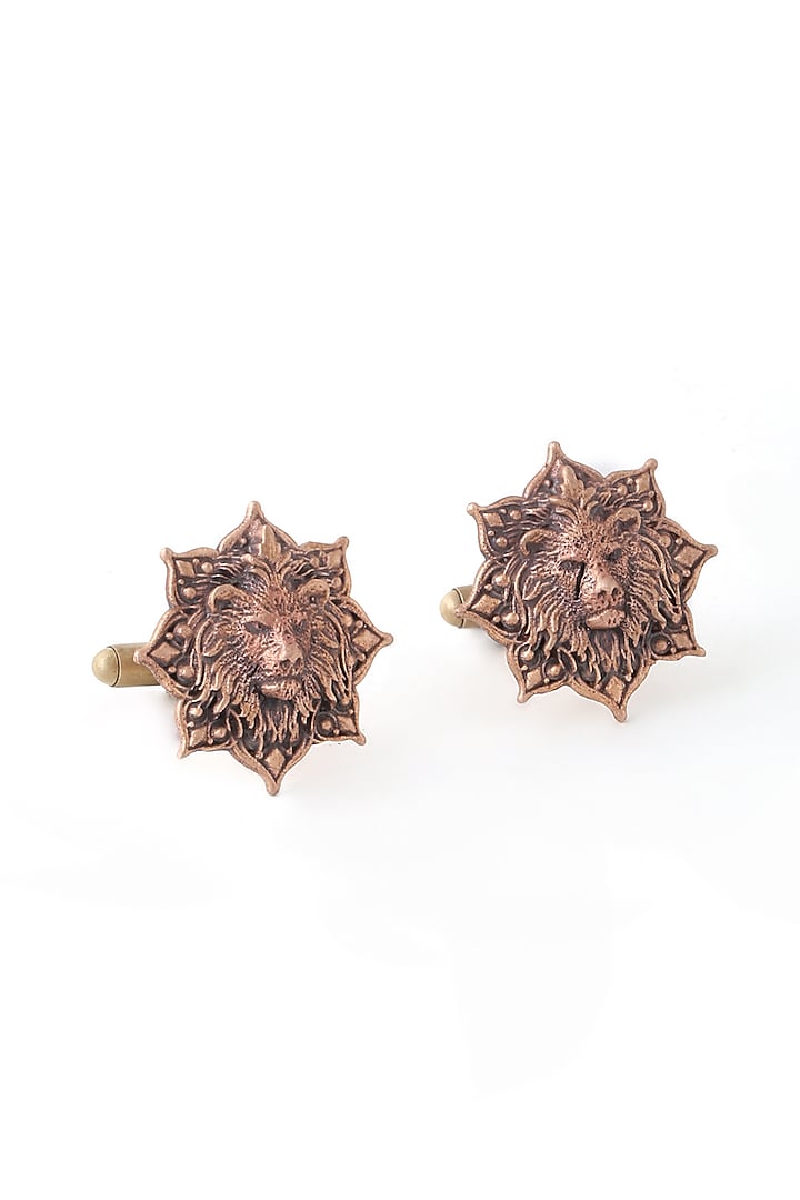 Antique Gold Brass Handcrafted Emperor Lion Cufflinks (Set Of 2) by Cosa Nostraa