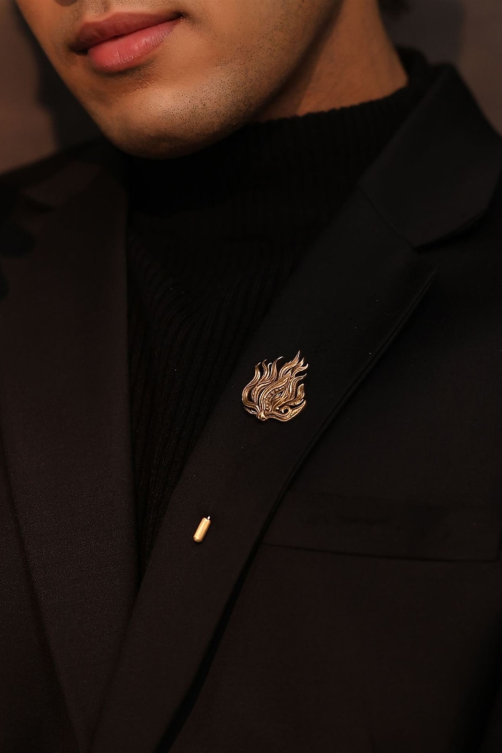 Antique Gold Brass Flameborne Emblem Lapel Pin by Cosa Nostraa at Pernia's Pop Up Shop