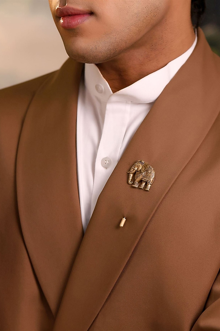 Antique Gold Brass Elephant Emissary Lapel Pin by Cosa Nostraa at Pernia's Pop Up Shop